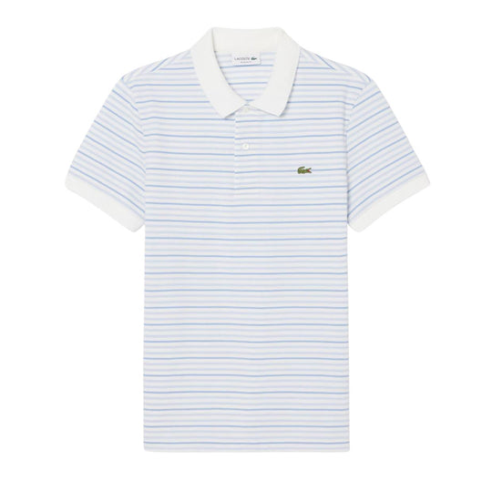 Polo Uomo Lacoste In Petit Piqué A Righe Classic Fit Bianco/Grigio/Azzurro