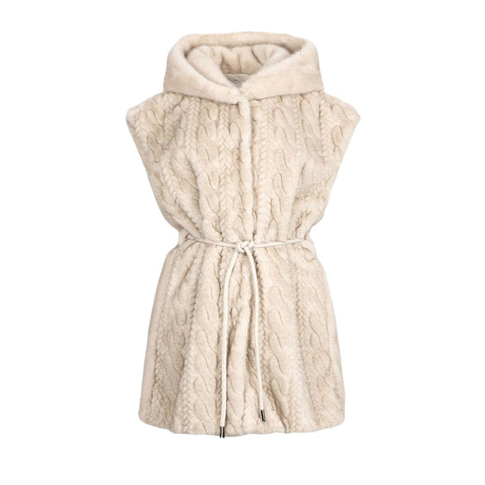 Giubbino Donna LIU-JO Gilet Lungo Cappuccio Fur Beige