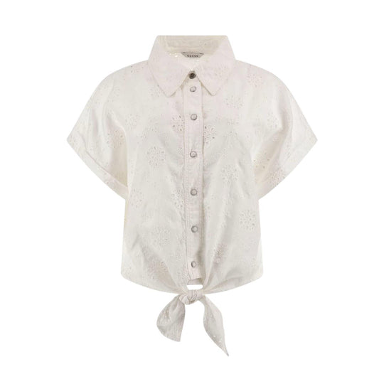 Camicia Donna Guess Cropped Pizzo Inglese Bianco