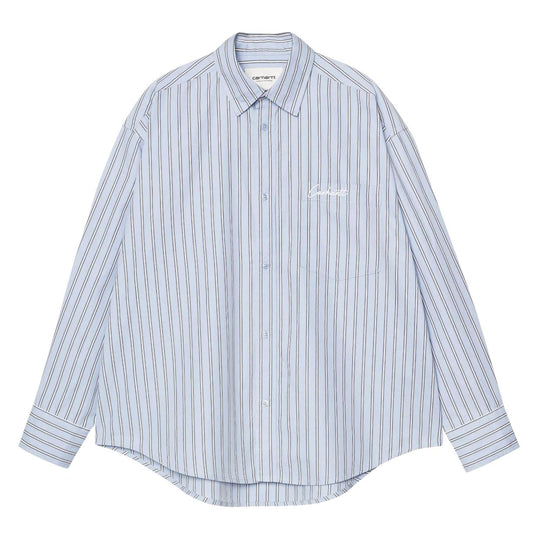 Camicia Donna Carhartt W' L/S Grimsby Shirt Stripe Celeste/Bianco