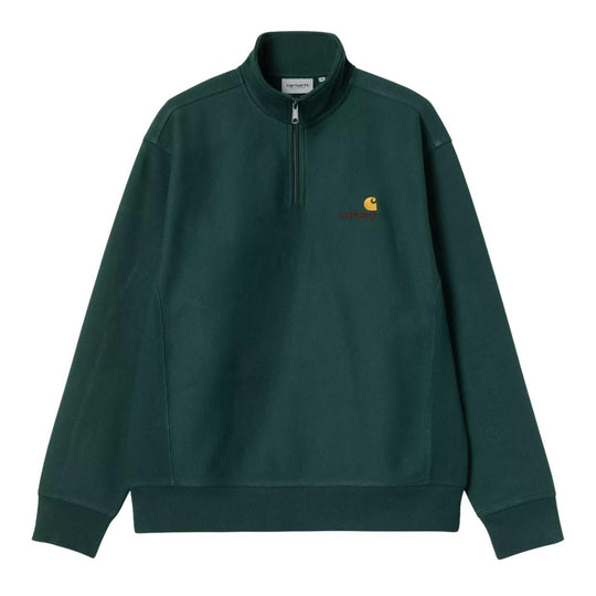 Felpa Uomo Carhartt Half Zip American Script Verde
