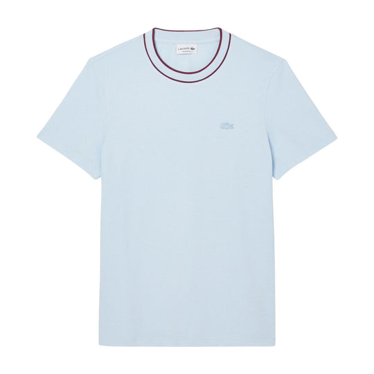 Men's Lacoste T-shirt with Light Blue Striped Collar