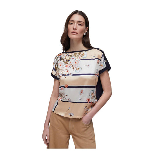 T-Shirt Donna Liu-Jo M/M Bitessuto Fantasia Foulard Blu/Multicolor