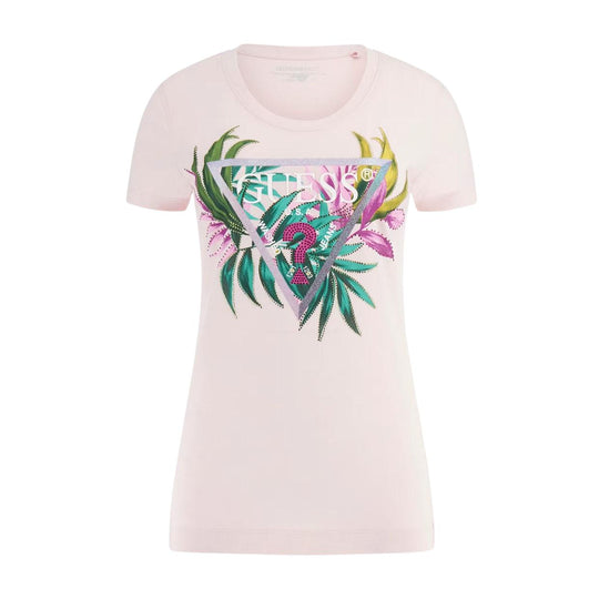 Women's Guess Slim T-shirt with Pink Triangular Logo