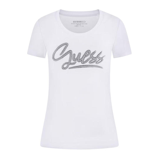 T-Shirt Donna Guess Script Bianco