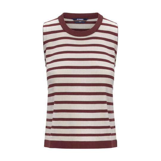 Damen Strickweste K-Way Geri Streifen Rot / Beige