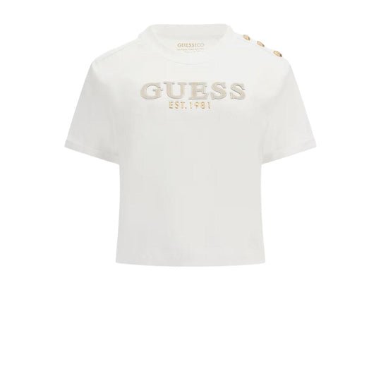 T-shirt Donna Guess Boxy Cropped Logo Bianco