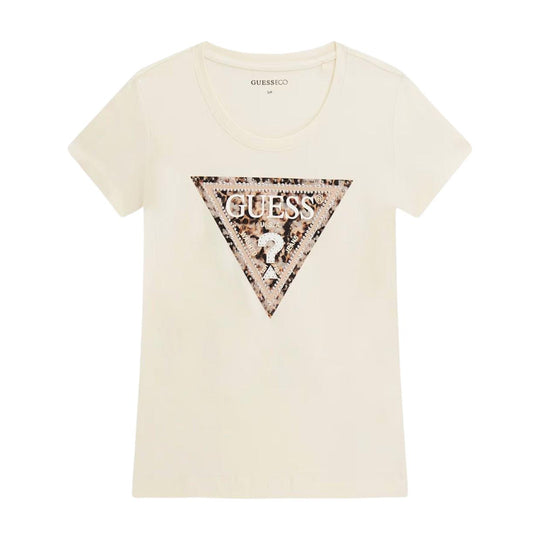 T-Shirt Donna Guess Leo Triangle Crema