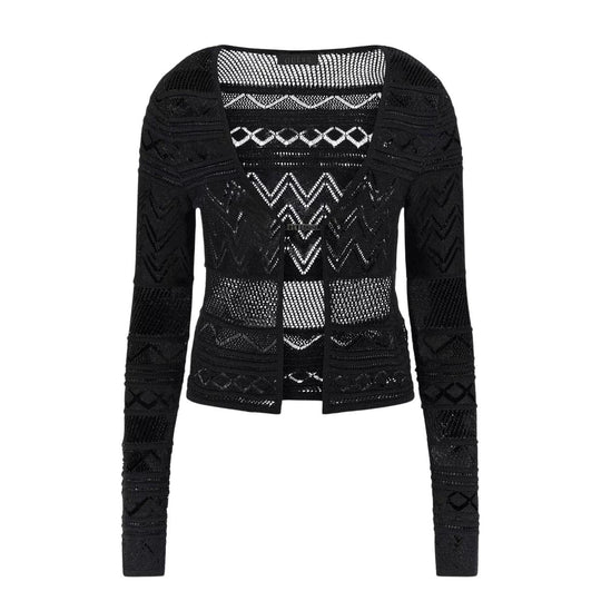 Cardigan Donna Guess Maglia Traforata Nero