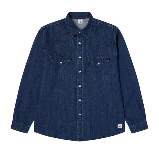 Camicia Uomo Edwin Western Denim Check Blu Scuro