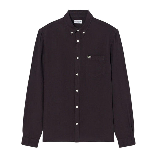 Camicia Uomo Lacoste Regular Fit Lino Marrone