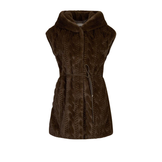 Giubbino Donna LIU-JO Gilet Lungo Cappuccio Fur Marrone