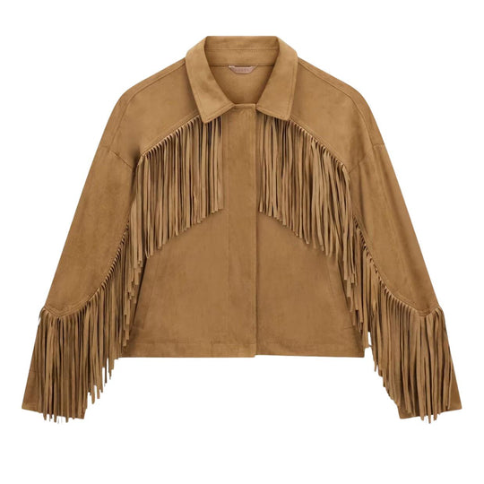 Giubbino Donna Guess Ibby Fringe Tabacco