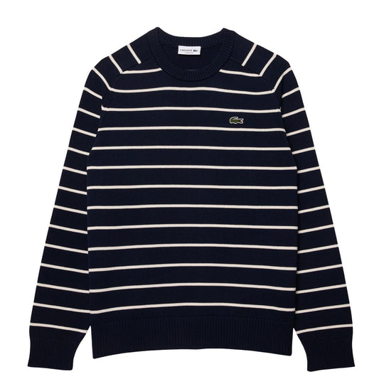 Maglione Uomo Lacoste Righe Blu Navy / Bianco