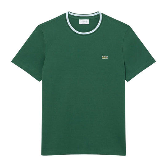 Men's Lacoste T-shirt with Green Striped Collar
