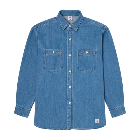 Camicia Uomo Work Denim Check Denim Chiaro