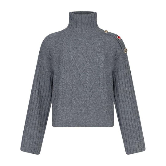 Maglia Donna Liu-Jo Collo Lupo Pietre Spalla Grigio Chiaro