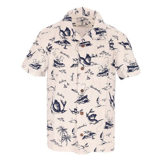 Chesapeake's Men's Shirt m/m Islamorada Cream White / Navy Blue