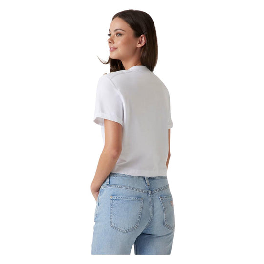 T-Shirt Damen Guess Boxy Cropped Logo Weiß